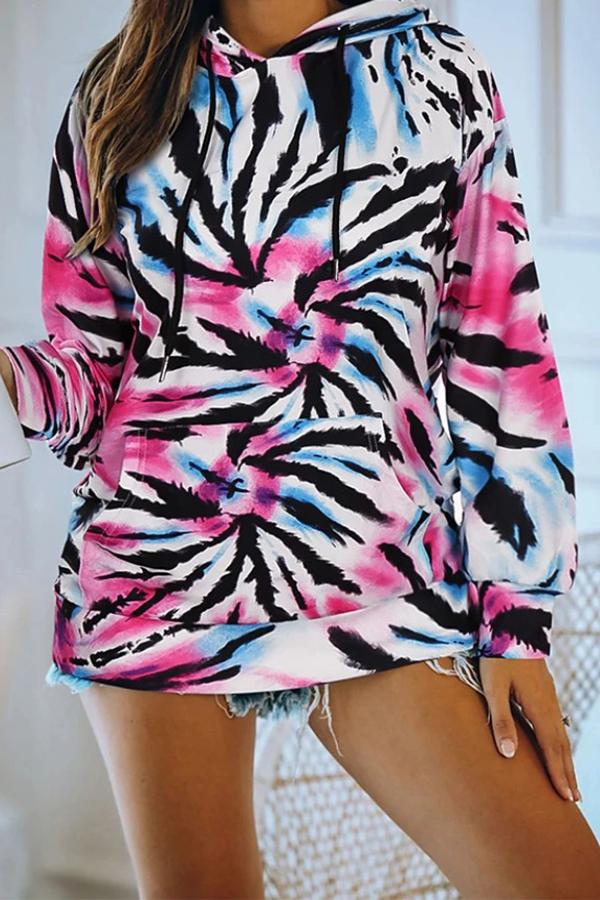 Colorful Tie-dye Hooded Drawstring Loose Sweatshirt