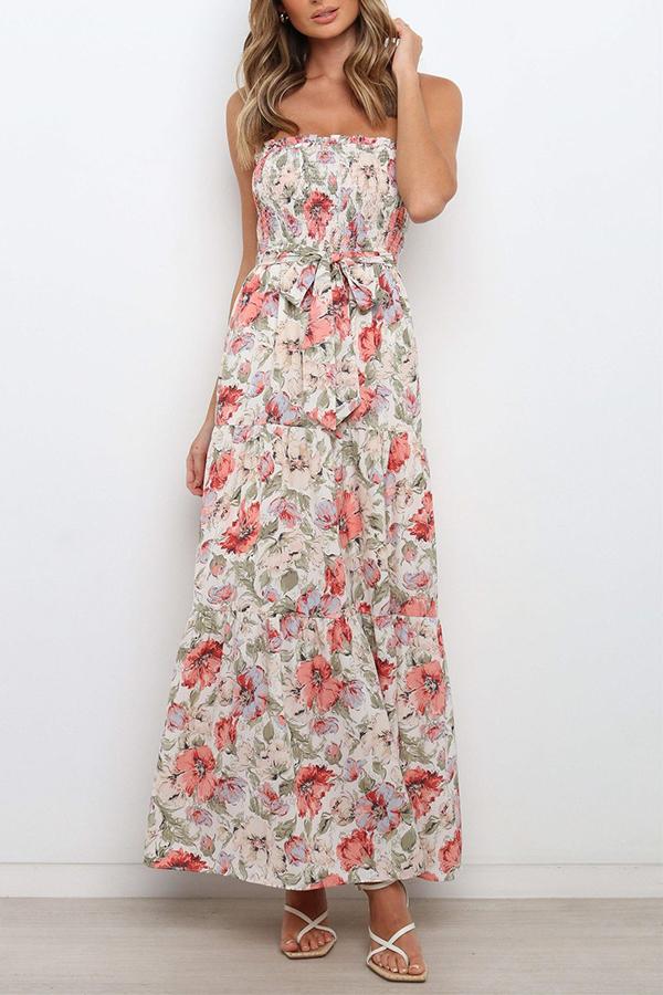 Tube Top Sleeveless Floral Maxi Dress