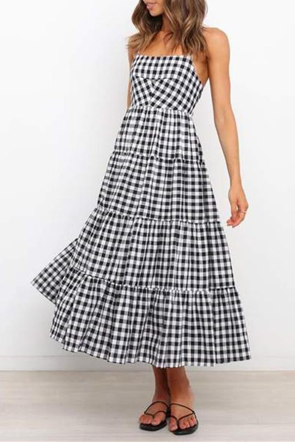 Checked Strap Maxi Dress