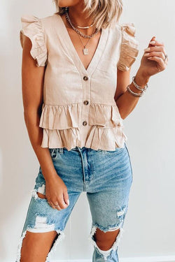 Single-breasted Ruffled Top