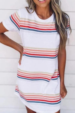 Color Striped Mini T-shirt Dress