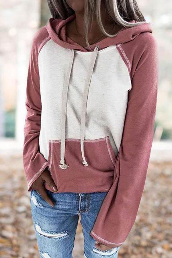 Hooded Pullover Colorblock Casual Sweatshirt