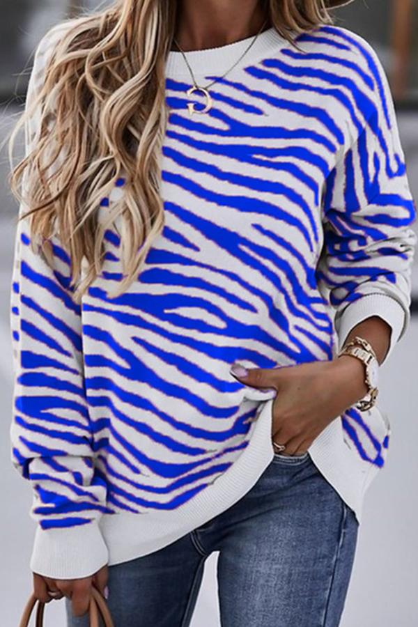 Zebra Print Crew Neck Pullover Sweatshirt