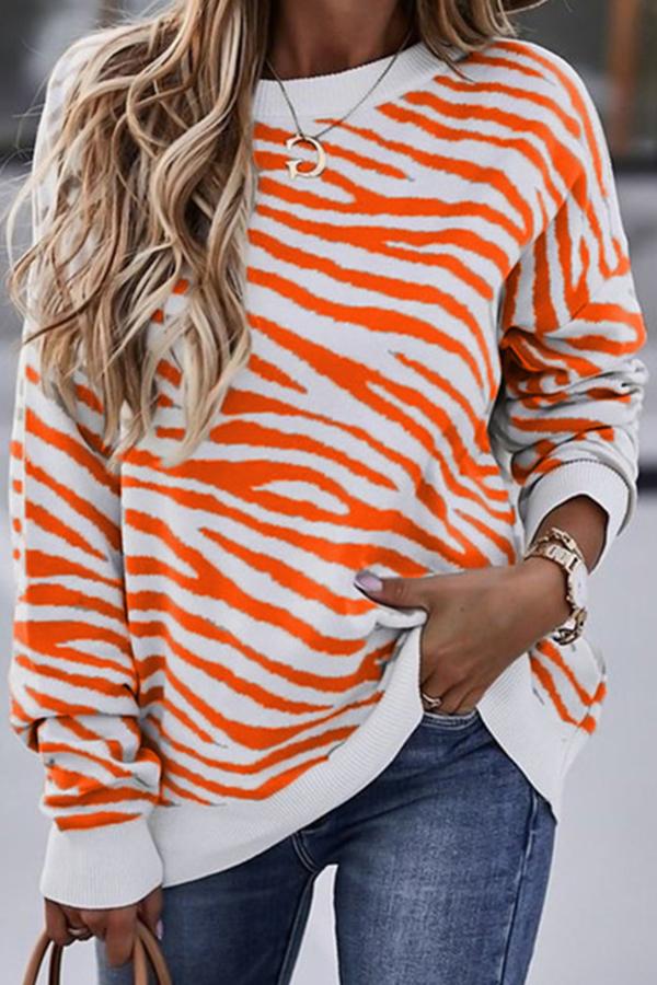 Zebra Print Crew Neck Pullover Sweatshirt