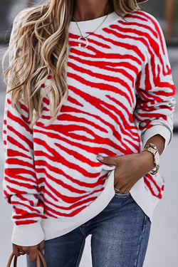 Zebra Print Crew Neck Pullover Sweatshirt