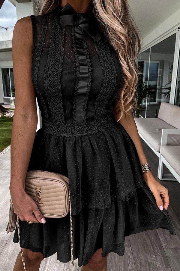 Pink Lace Stitching Mesh Sleeveless Dress