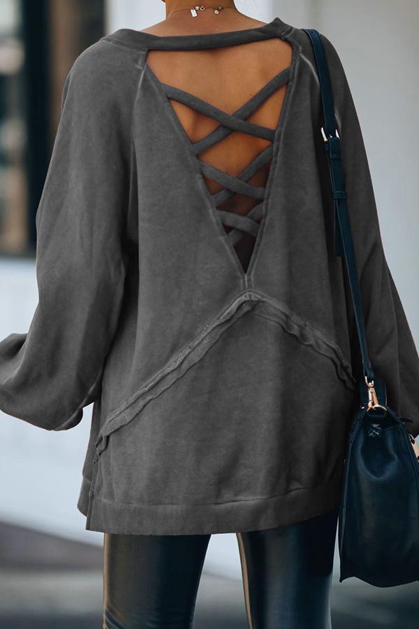 Heart-shaped Collar Halter Crossover Loose Sweatshirt