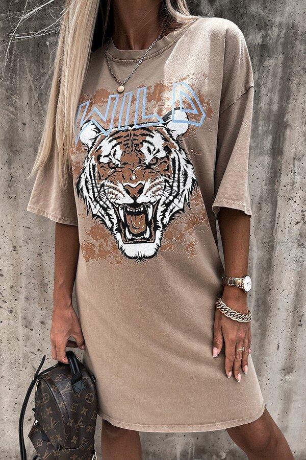 Loose Tiger Print Comfortable Mini T-shirt Dress