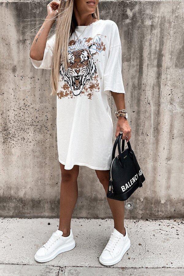 Loose Tiger Print Comfortable Mini T-shirt Dress