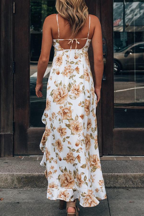 Sleeveless V-neck Floral Split Evening Dress