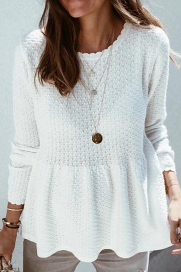 Crochet Hollow Stitching Lace Long-sleeved Top