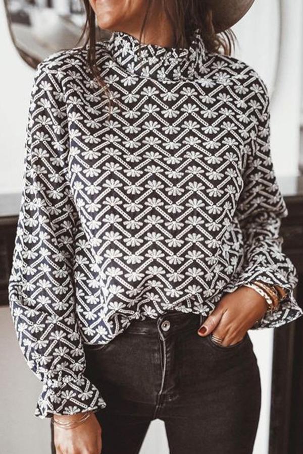 Temperament Commuter Pattern Long Sleeve Top