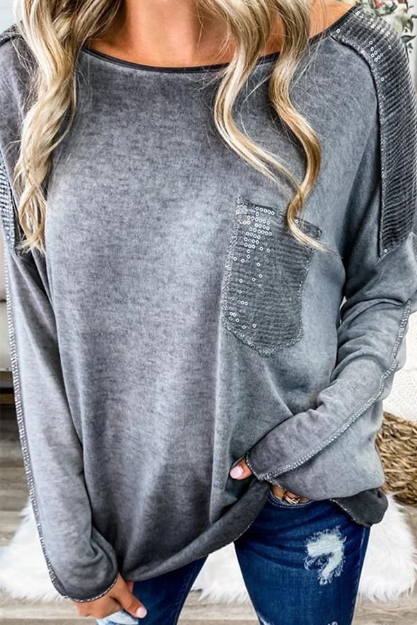 Gradient Sequined Long-sleeved T-shirt