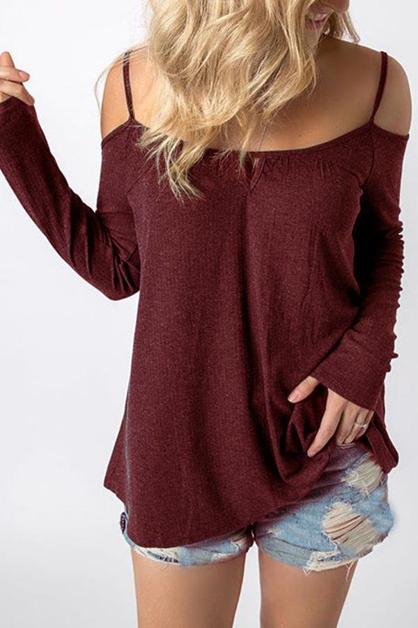 Off-the-shoulder Long-sleeved T-shirt