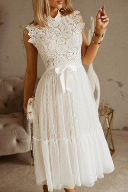 Lace Mesh Stitching Sleeveless Midi Dress