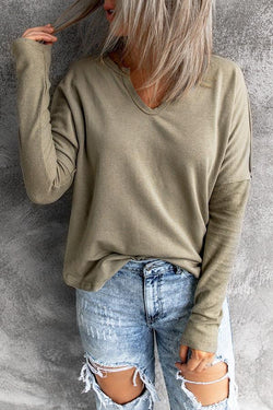 Solid Color V-neck Long-sleeved Bottoming T-shirt