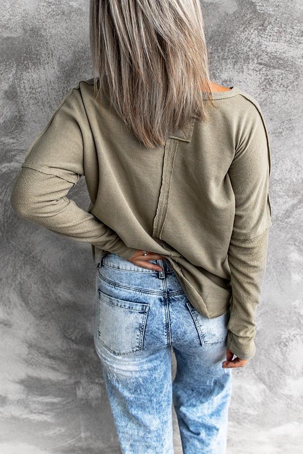 Solid Color V-neck Long-sleeved Bottoming T-shirt