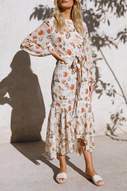 Round Neck Floral Chiffon Dress