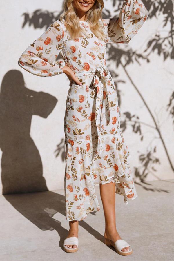 Round Neck Floral Chiffon Dress