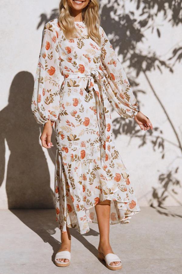 Round Neck Floral Chiffon Dress