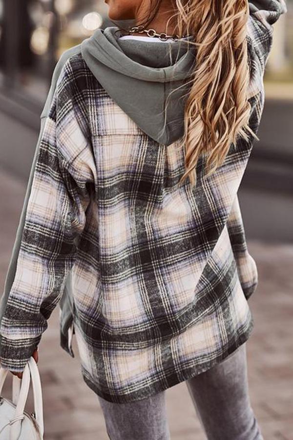 Trendy Plaid Patchwork Hooded Sweatshirt