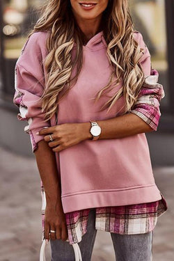 Trendy Plaid Patchwork Hooded Sweatshirt