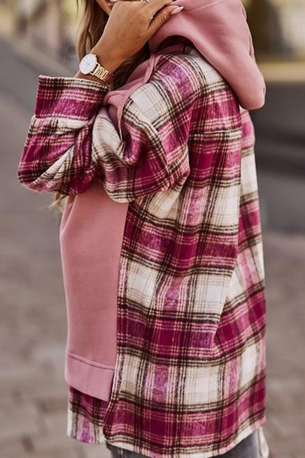 Trendy Plaid Patchwork Hooded Sweatshirt