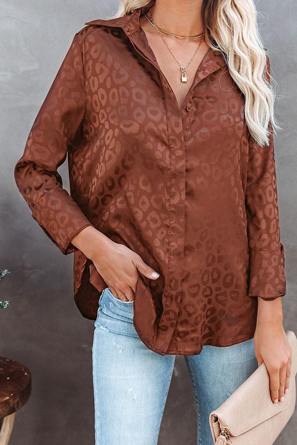 V-neck Leopard-print Stitching Long-sleeved Shirt