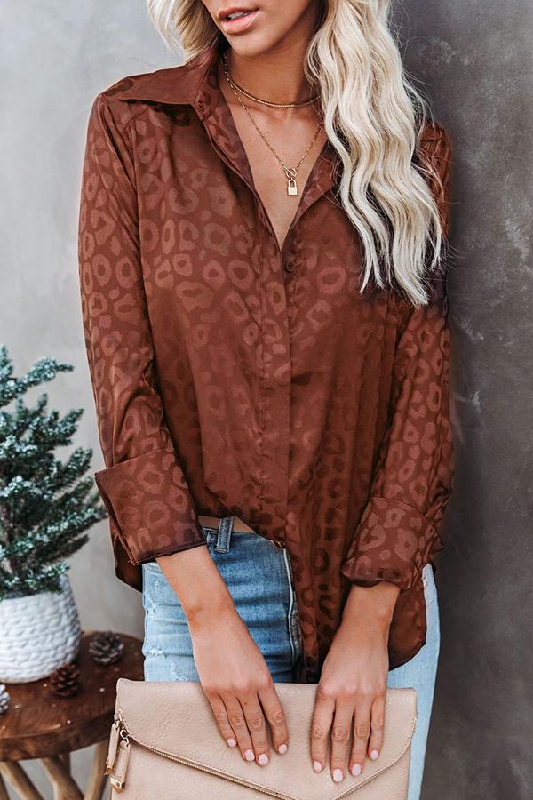 V-neck Leopard-print Stitching Long-sleeved Shirt