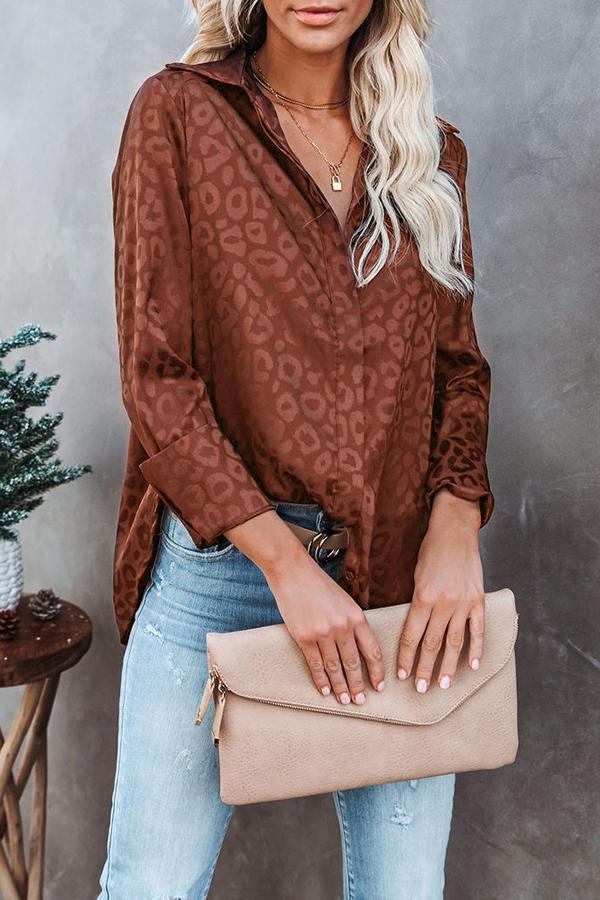 V-neck Leopard-print Stitching Long-sleeved Shirt