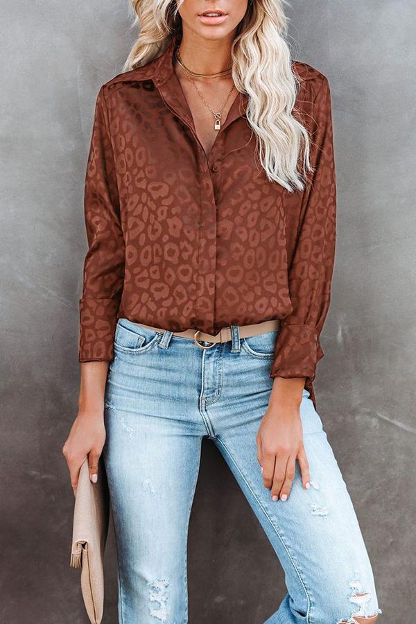 V-neck Leopard-print Stitching Long-sleeved Shirt