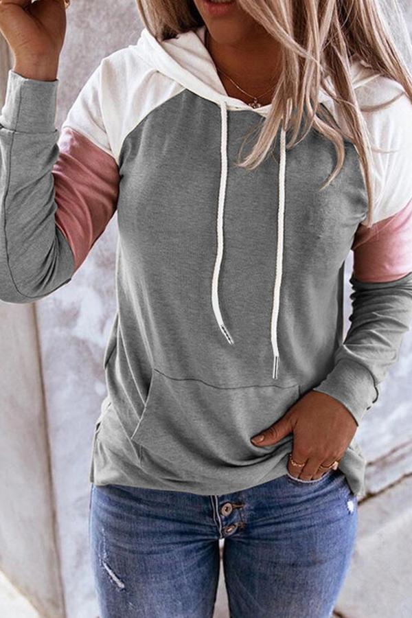 Long-sleeved Loose Casual Color-blocking Hooded Sweatshirt