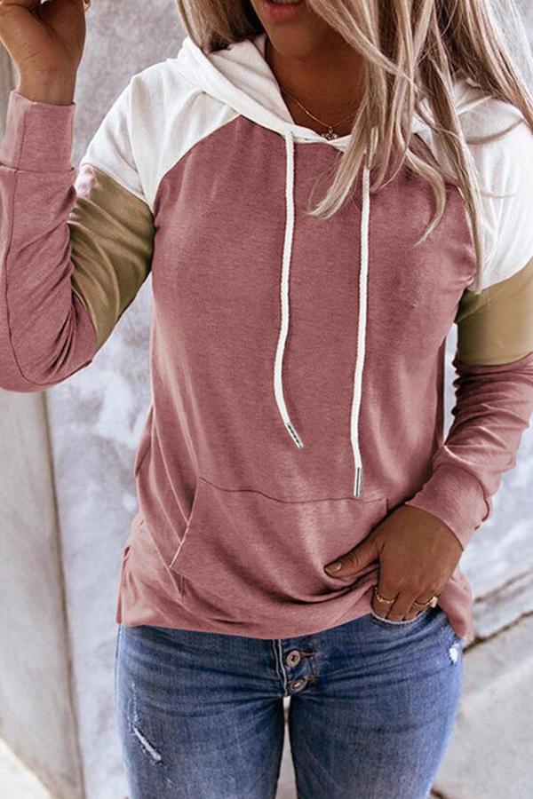 Long-sleeved Loose Casual Color-blocking Hooded Sweatshirt