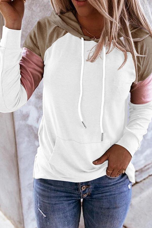 Long-sleeved Loose Casual Color-blocking Hooded Sweatshirt