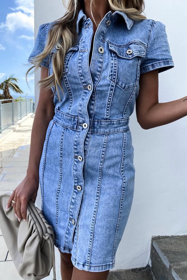 Retro Slim Single-breasted Denim Dress