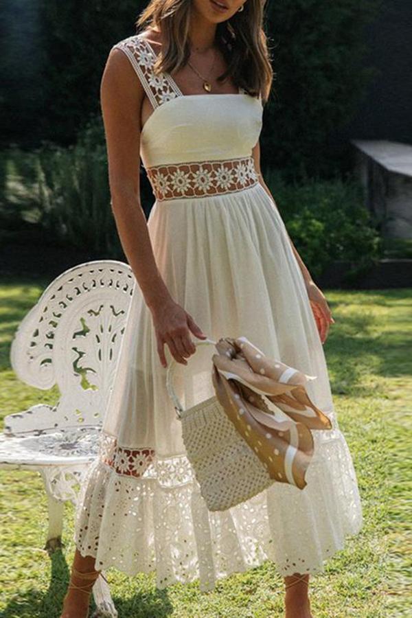 Lace Sleeveless Stitching Midi Dress