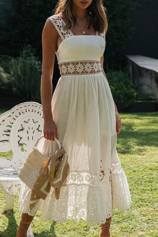 Lace Sleeveless Stitching Midi Dress