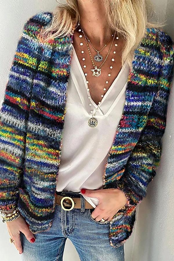 Casual Print Color Block Cardigan