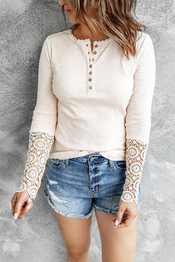 Round Neck Lace Stitching Lace-sleeved Long-sleeved T-shirt