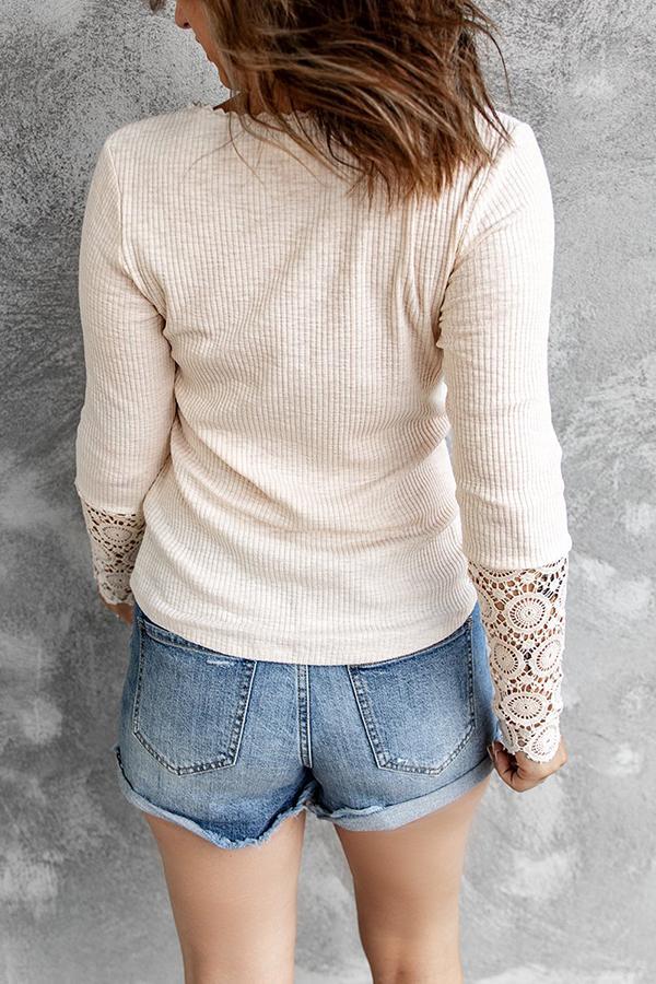 Round Neck Lace Stitching Lace-sleeved Long-sleeved T-shirt