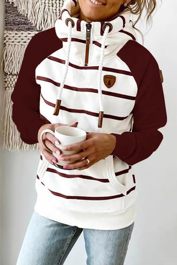 Striped Colorblock Long-sleeved Hoodie