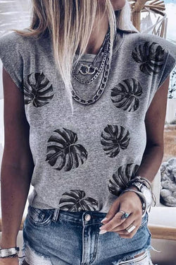 Loose Monstera Print Plus Size T-shirt