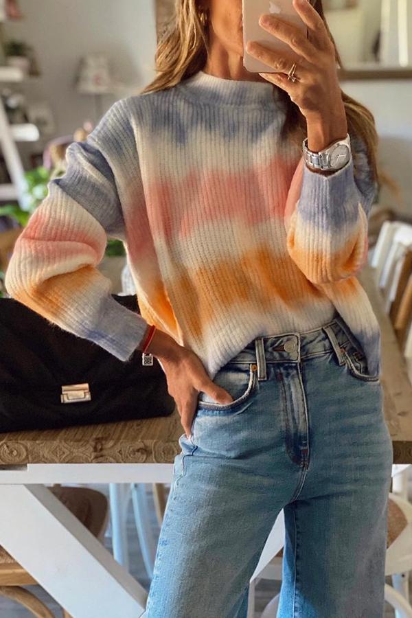 Color Striped Tie-dye Long-sleeved T-shirt