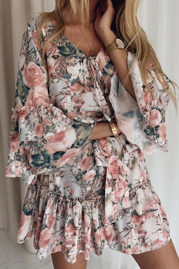 Casual Floral Ruffled Mini Dress