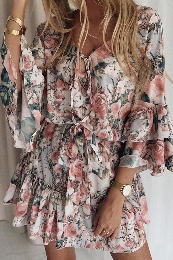 Casual Floral Ruffled Mini Dress