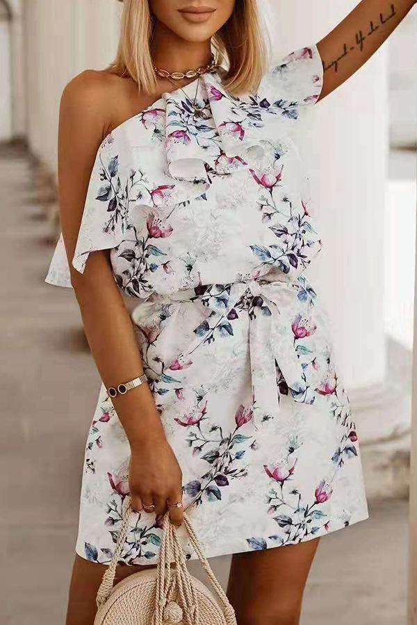 Printed One-shoulder Dress