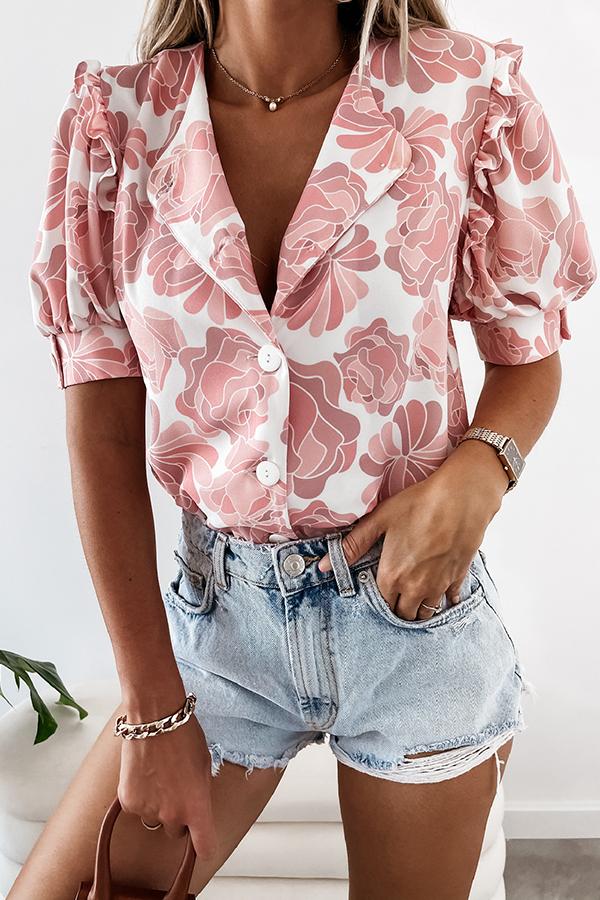 Printed V-neck Short-sleeved Shirt