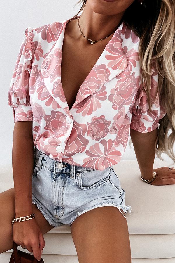 Printed V-neck Short-sleeved Shirt