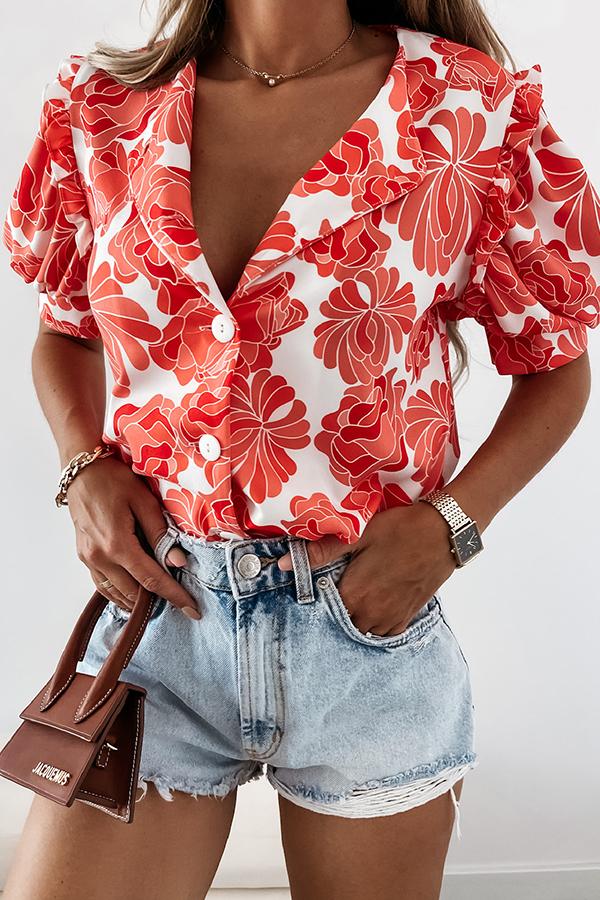 Printed V-neck Short-sleeved Shirt