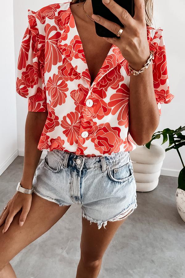 Printed V-neck Short-sleeved Shirt